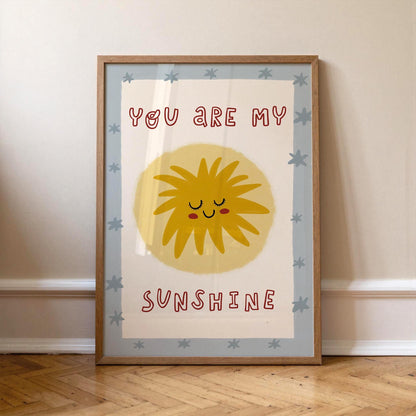 You Are My Sunshine Print, Hand Drawn Poster, Sun Playroom Wall Art, Nursery Decor (MR168) — poster 1