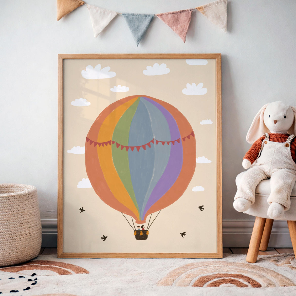 Hot Air Balloon Nursery Print, Whimsical Playroom Wall Art, Hand-Drawn Kids Room Decor (MR172) — poster 3