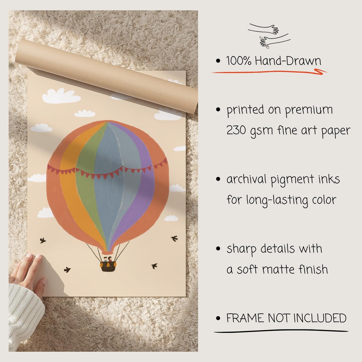 Hot Air Balloon Nursery Print, Whimsical Playroom Wall Art, Hand-Drawn Kids Room Decor (MR172) — poster 9