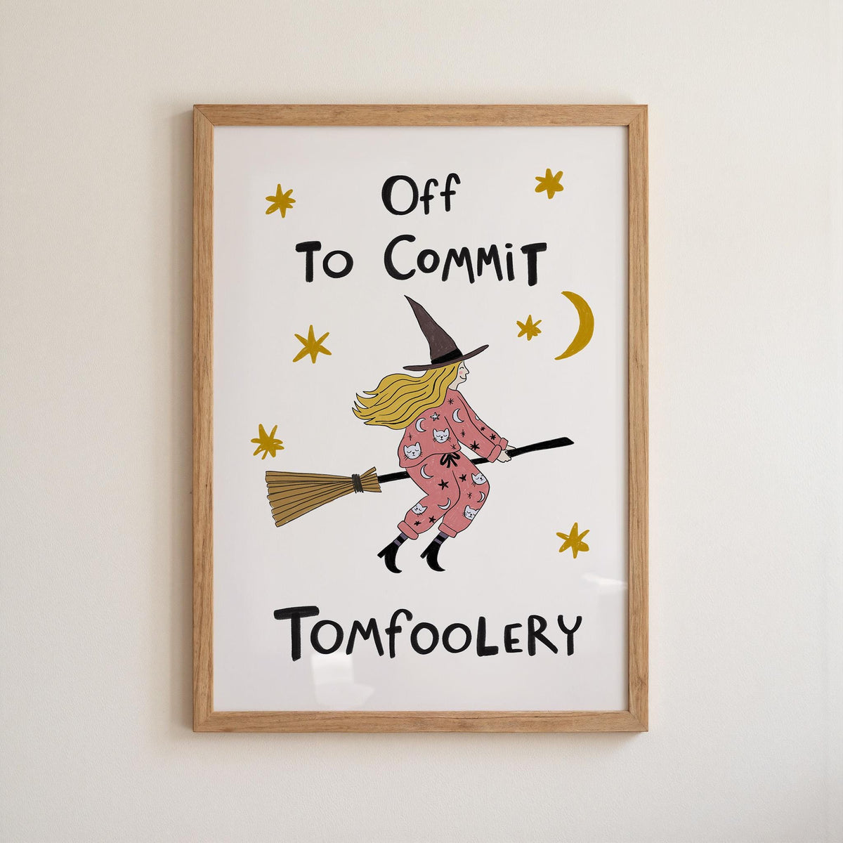 Funny Witch Halloween Poster, Witchy Decor, Off to Commit Tomfoolery, Hand Drawn Art (MR169) — poster 10
