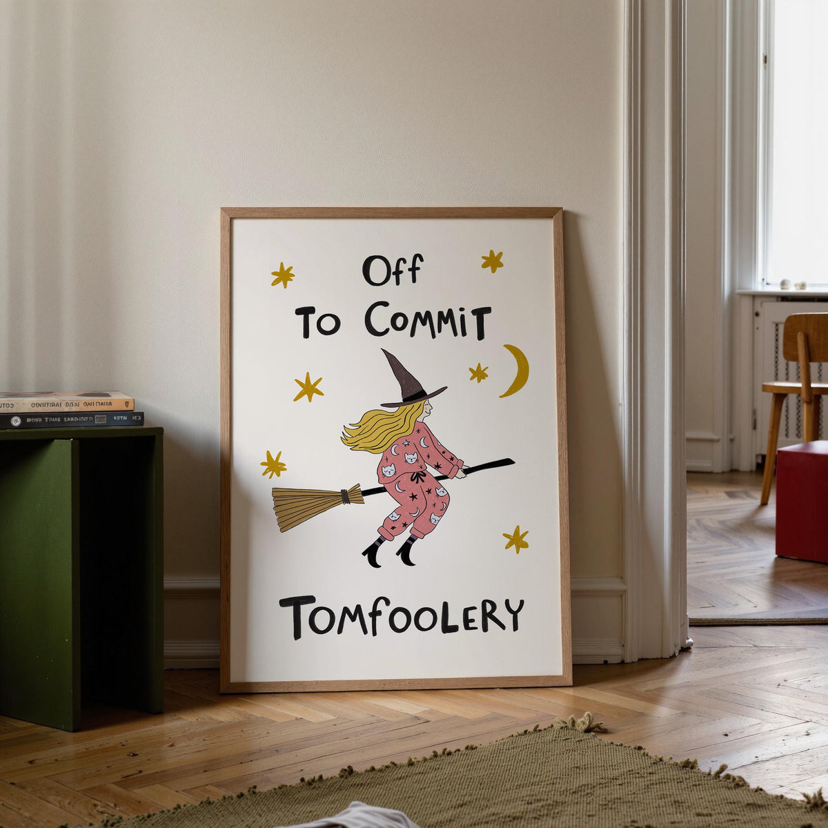 Funny Witch Halloween Poster, Witchy Decor, Off to Commit Tomfoolery, Hand Drawn Art (MR169) — poster 4