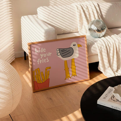 Funny Seagull Print, Beachy Wall Art, Quirky Beach House Decor, Hide Your Fries (MR162) — poster 5