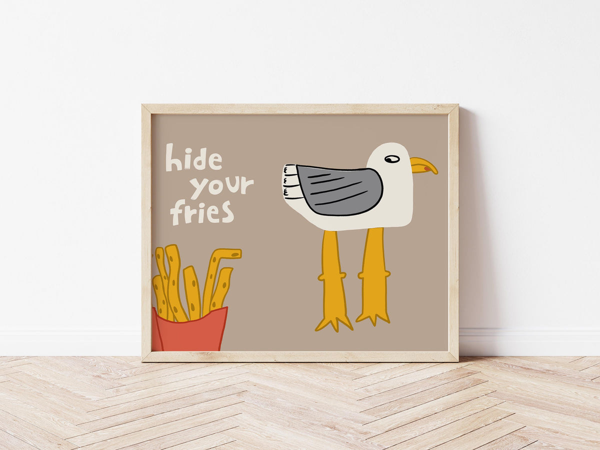 Funny Seagull Print, Beachy Wall Art, Quirky Beach House Decor, Hide Your Fries (MR162) — poster 15