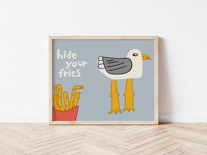 Funny Seagull Print, Beachy Wall Art, Quirky Beach House Decor, Hide Your Fries (MR162) — poster 11