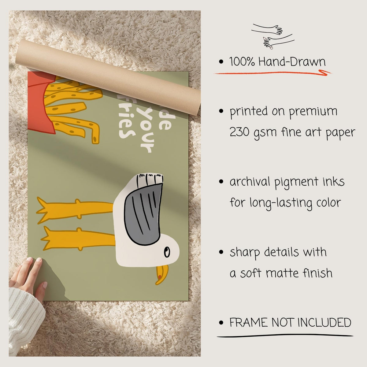 Funny Seagull Print, Beachy Wall Art, Quirky Beach House Decor, Hide Your Fries (MR162) — poster 10