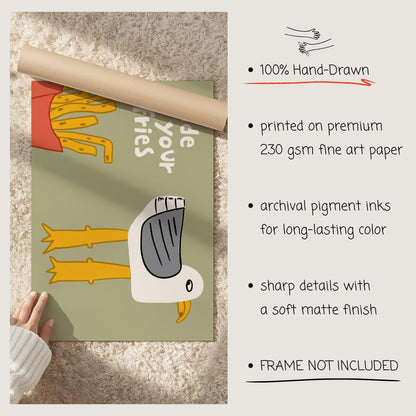 Funny Seagull Print, Beachy Wall Art, Quirky Beach House Decor, Hide Your Fries (MR162) — poster 10