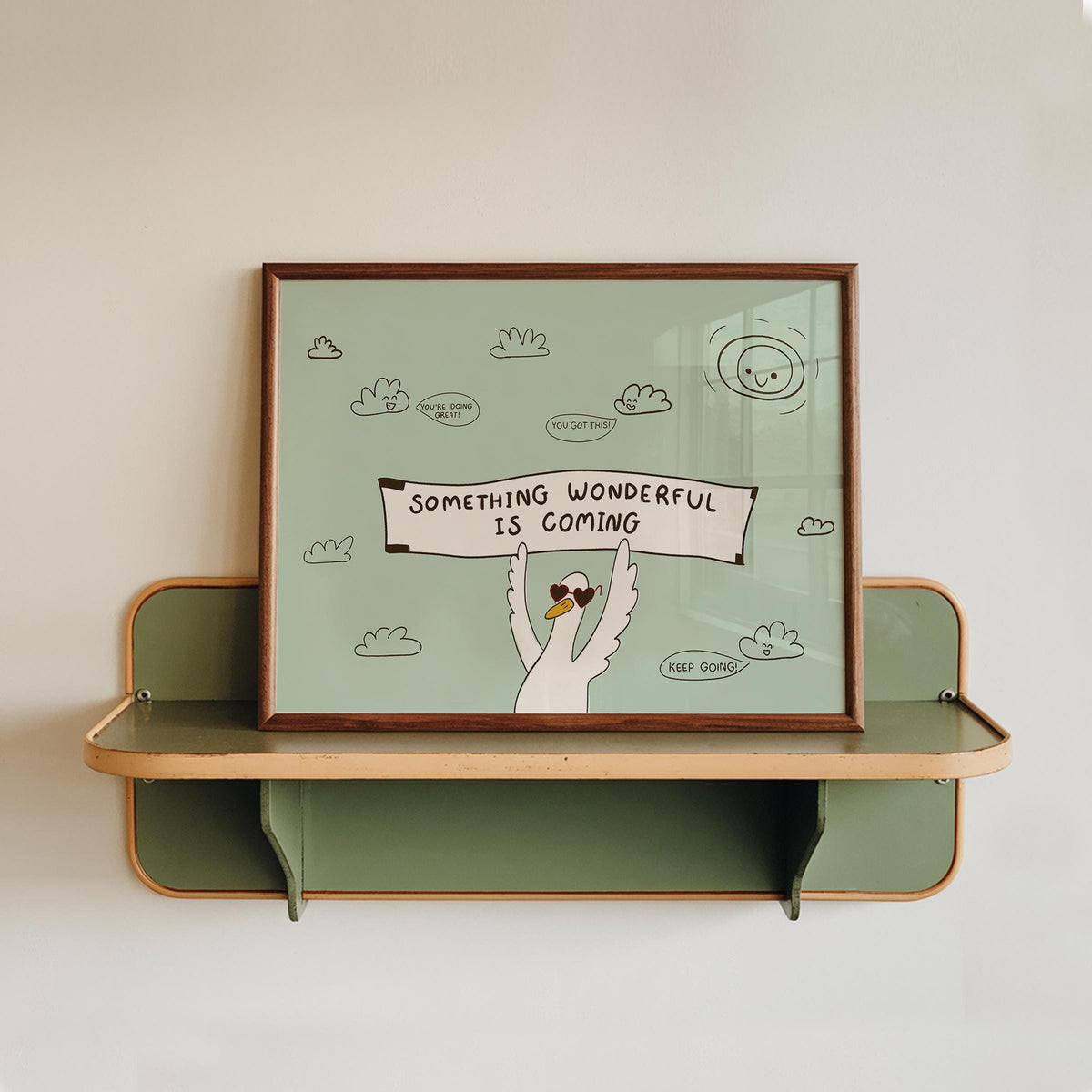 Motivational Goose Poster, Playroom Wall Art, Positive Affirmation, Something Wonderful Is Coming (MR176) — poster 1
